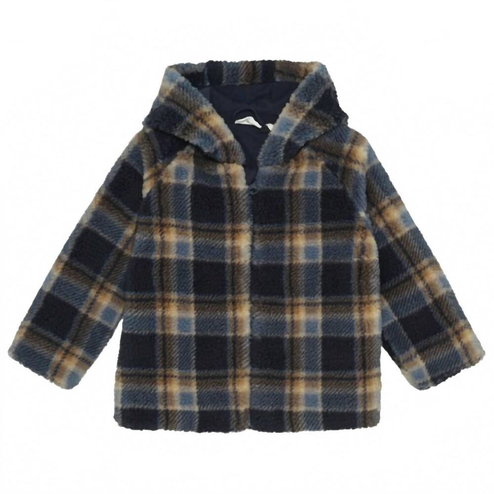 NEW MINYMO boy's hooded jacket with teddy lining in parisian night plaid